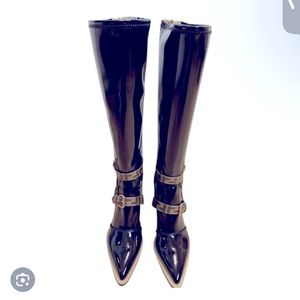 Fendi Harness Buckle Patent Neoprene Tall Boots